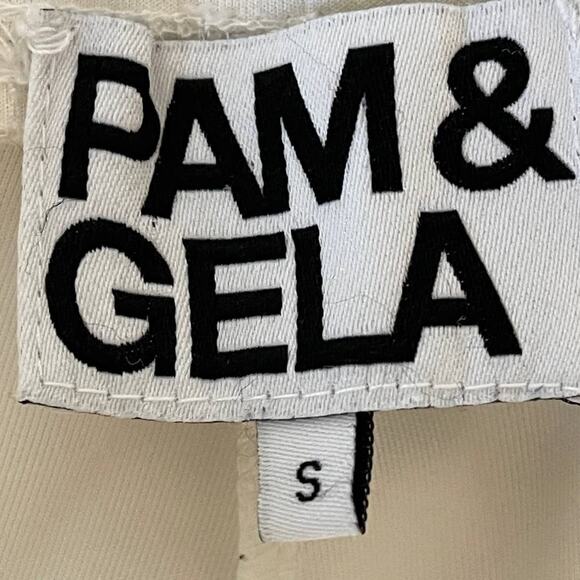 Pam & Gela Cropped Mid Rise White Track Pants Joggers Rainbow Stripes Small - Picture 13 of 14